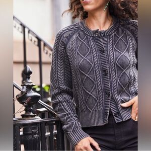 NWT Faherty Phantom Sunwashed Organic Cotton Cable Cardigan Size Medium